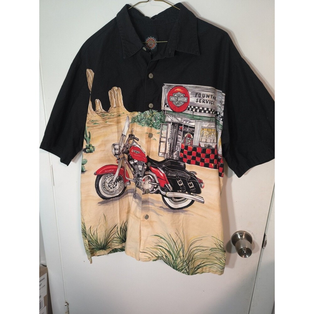 Harley Davidson Tori Richard Hawaiian Shirt XL Motorcycle USA Y2K Vintage